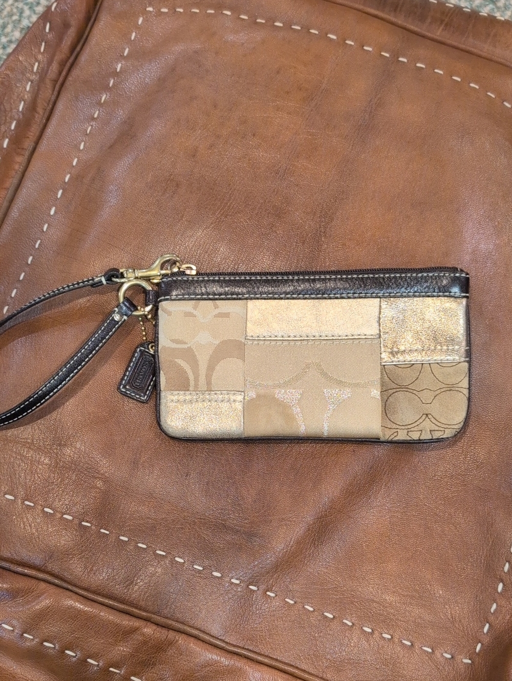 Coach Patchwork Wristlet - Beige, Gold And Brown. Rare